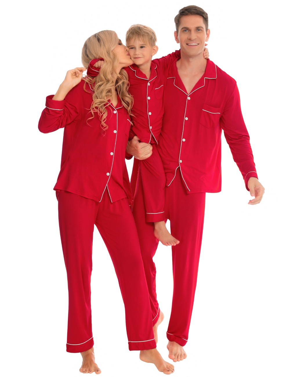 SWOMOG Matching Family Christmas Pajamas Set Long Sleeve Festival Party Pj Sets Holiday Warm Sleepwear Button-Down Loungewear