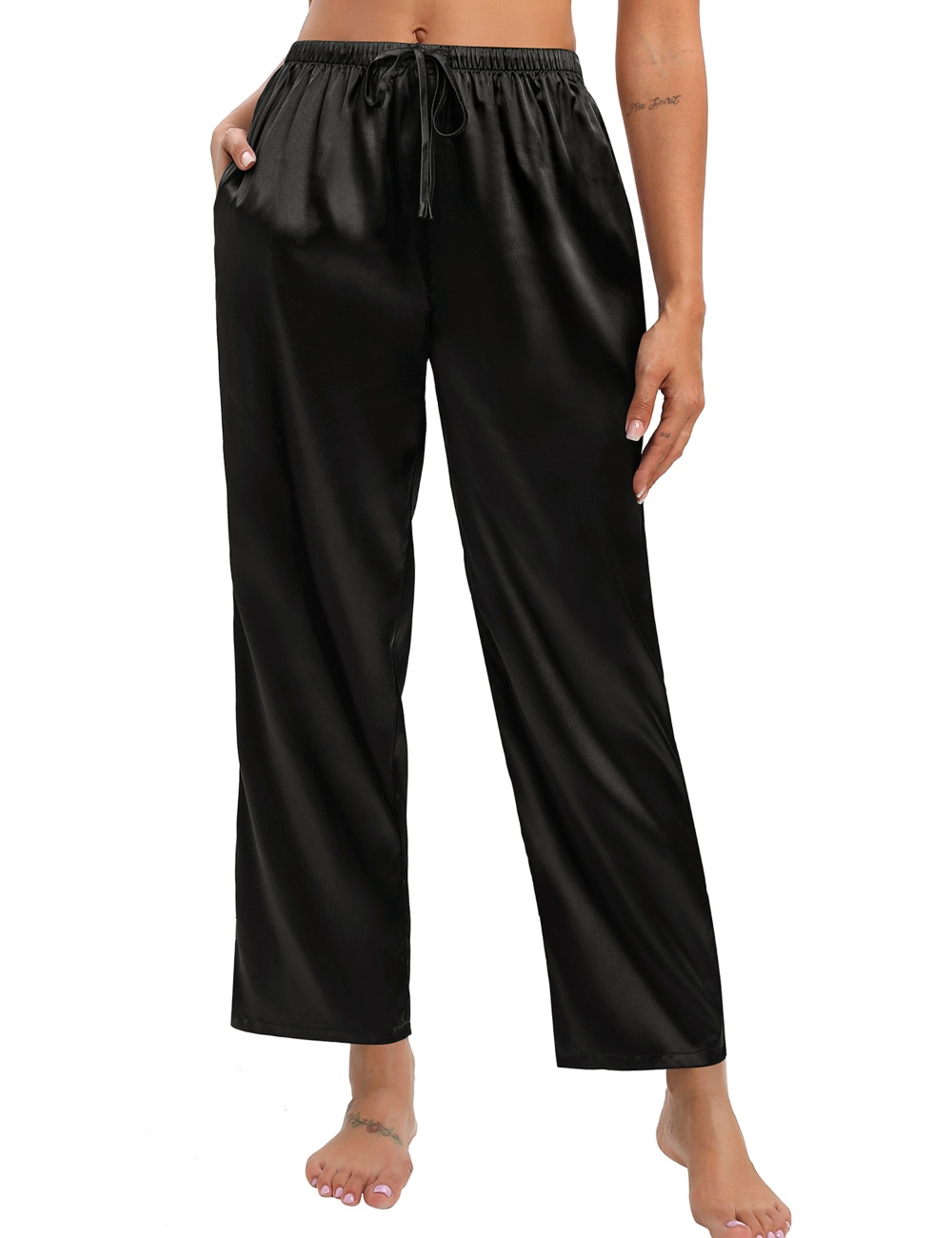 SWOMOG Women's Silk Satin Pajama Pants Soft Long Lounge Pant Drawstring Trousers Casual Sleepwear Pj Bottoms with Pockets