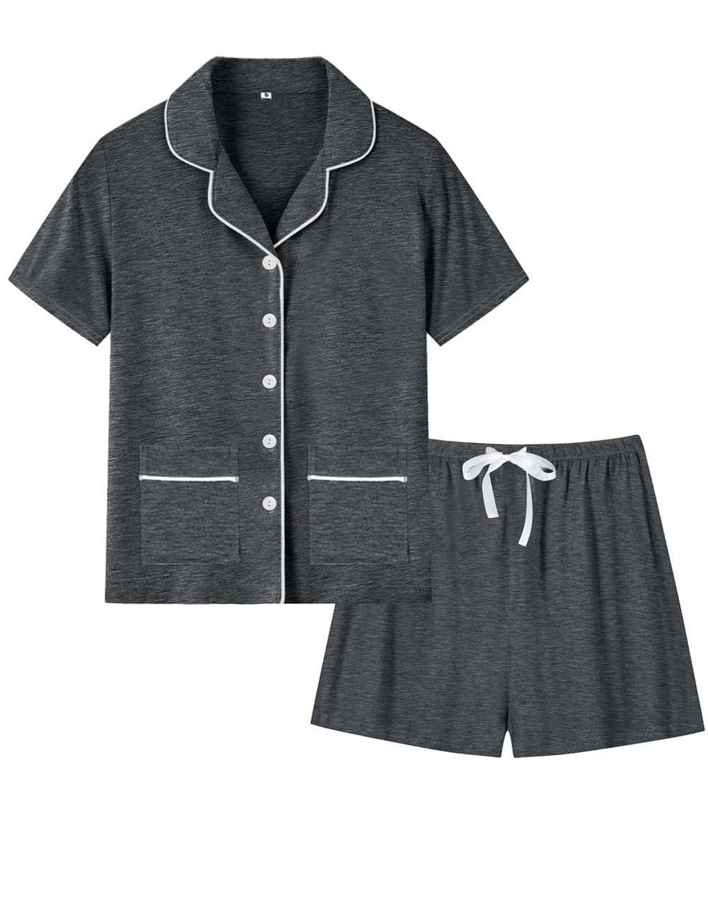 SWOMOG Womens Button Down Pajamas Set with 2 Pockets Short Sleeve Sleepwear Pjs Shorts Set Soft Loungewear