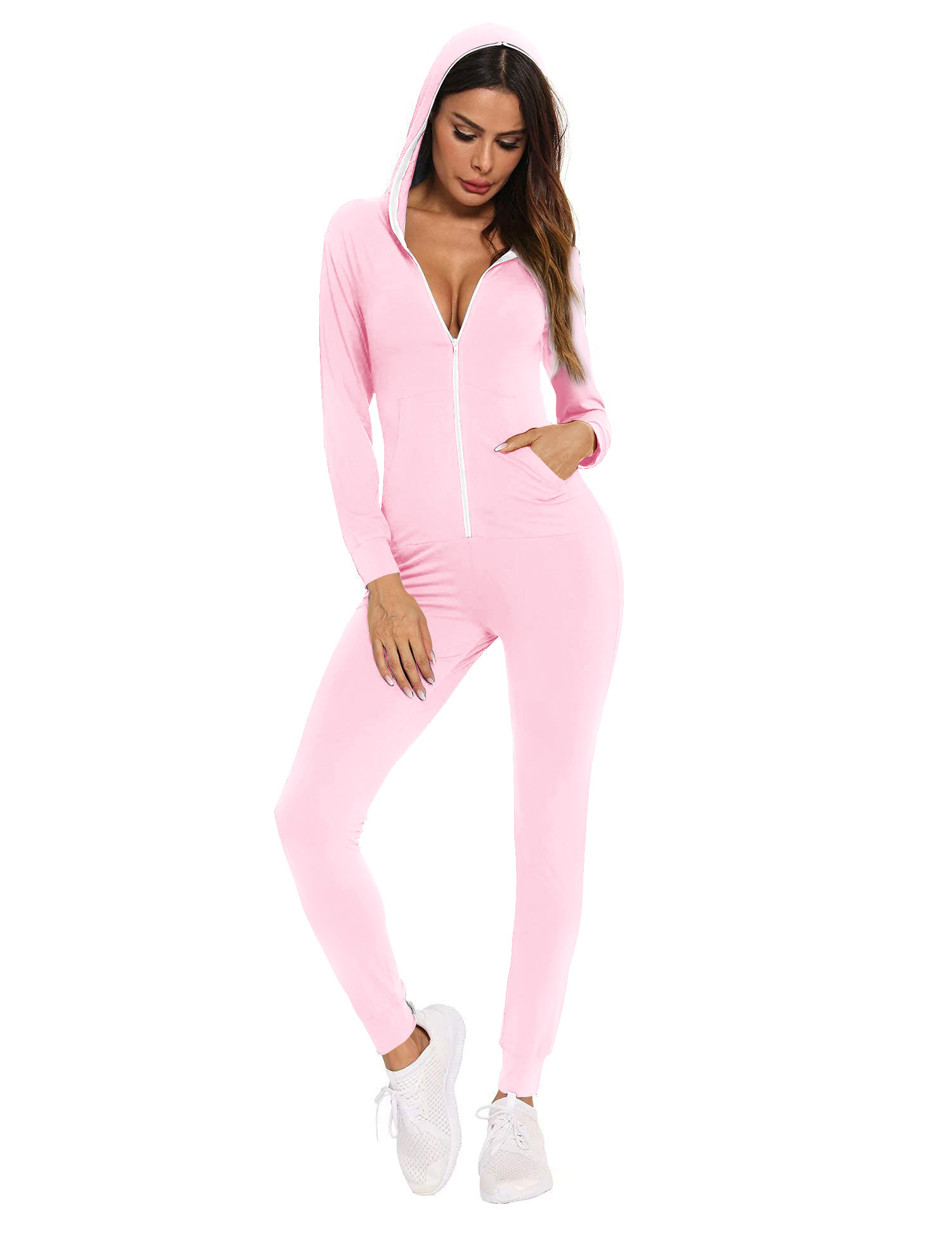 SWOMOG Womens Pajamas Jumpsuits Zip-up Hoodie Union Jumpsuit Romper Sexy Onesie Long Sleeve Bodysuits One Piece Sleepwear