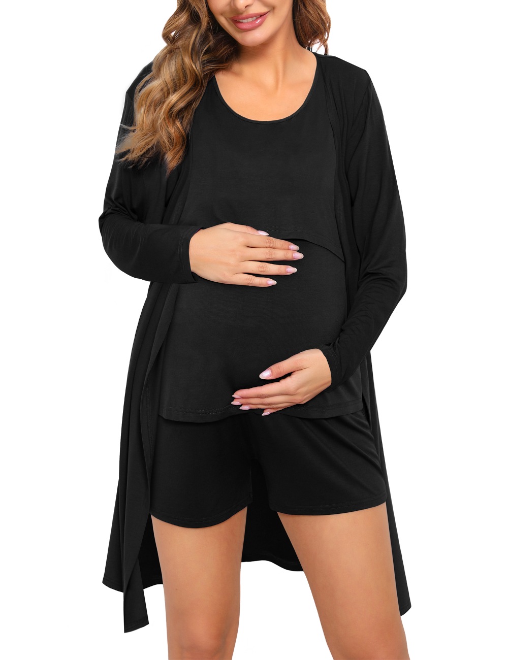 SWOMOG Womens Maternity Nursing Robe Set 3 Piece Pajamas for Breastfeeding 3 in 1 Pregnancy Labor Delivery Hospital Pjs
