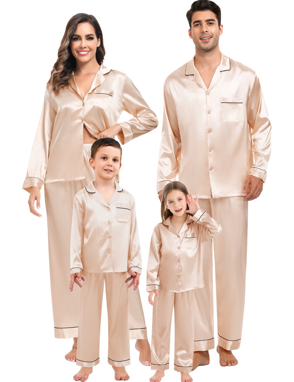SWOMOG Family Matching Button Down Pajamas Pjs Silk Satin Long Sleeve Shirt Long Pant Set Sleepwear 2 Pcs Outfits Loungewear